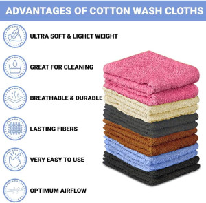 100% Cotton Washcloth Set (Multi-Color (12x12), 12...
