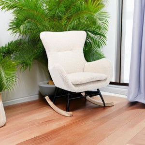 Nursery Rocking Chair with High Backrest and Armre...