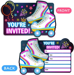 Neon Roller Skating Birthday Party Invitations for...