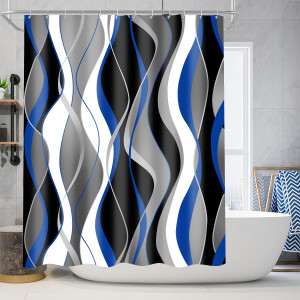 Nkzply 4 Pcs Blue and Black Striped Shower Curtain...