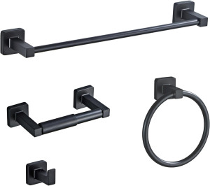 Matte Black Bathroom Hardware Set 4 Pieces,Towel B...