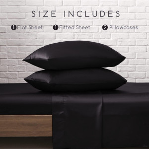 MR&HM Satin Bed Sheets, Queen Size Sheets Set, 4 P...