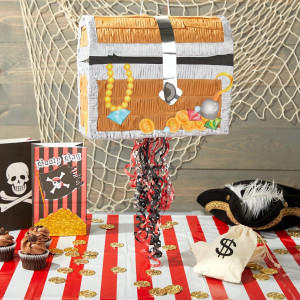 BLUE PANDA Treasure Chest Pinata - Pull String Pir...