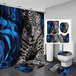 jieprom 4PCS Blue Rose and Leopard Shower Curtain...