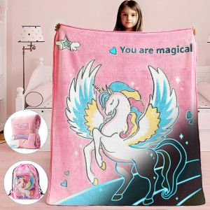 Glow in The Dark Unicorn Blanket, Unicorn Valentine Gifts for 2 3 4 5 6 7 8 9 10 Year Old Girl, Soft Pink Unicorn Throw Blanket Christmas Birthday Gifts Toys for Girls Age 6-8, 50'' x 60''