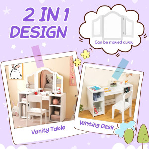 Costzon Kids Vanity, 2 in 1 Princess Makeup Desk &...