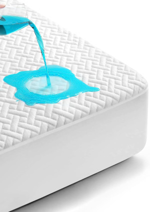 Queen Size Waterproof Mattress Protector, Premium Bamboo Mattress Pad Ultra Soft Breathable, Noiseless Mattress Cover Fitted 8"-21" Deep Pocket