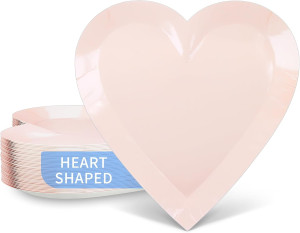 DYLIVeS Pink Heart Shaped Dessert Plates, 9'' Disp...