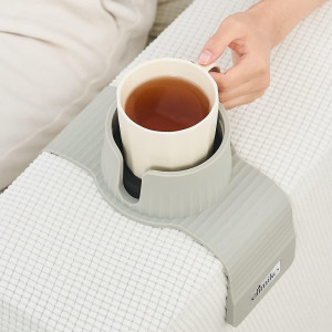 Couch Cup Holder, Elimiko Silicone Sofa Drink Holder with Upgrade Large Cup Holder, for Oversized Mug/Cup/Tumbler/Drink/Coffee/Bottle/Cans, Gifts for Mom, Girlfriend, Wife, Husband or Grandma (Griege)