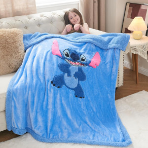 Kids Blanket 3D Cartoon Embroidered Sherpa Blanket...