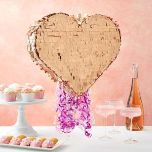 Pull String Heart Pinata for Birthday Party, Rose...