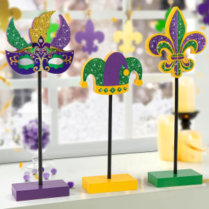 3 Pieces Mardi Gras Tiered Tray Decor Wood Set, Gl...