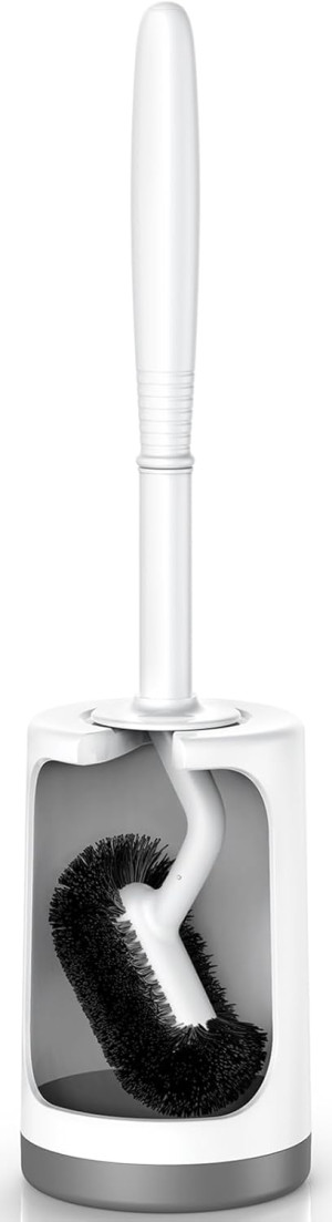 HAMITOR Toilet Bowl Brush Holder Set: Curved Desig...