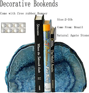 JIC Gem Dyed Blue Agate Bookends 2 to 3 Lbs Polish...