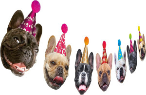 Dog Birthday Garland, Funny French Bulldog Face Po...