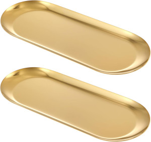 2PACK Gold Decorative Tray, Bathroom Vanity Tray f...