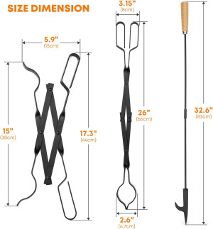 Stanbroil 26” Campfire Fireplace Tongs and 32” Pre...