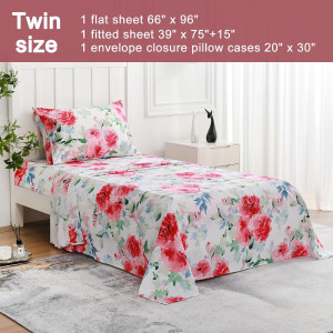 JSD Watercolor Rose Floral Sheet Set Twin Size, 3...