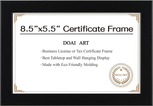8.5 x 5.5 Business License Frame Black, Profession...