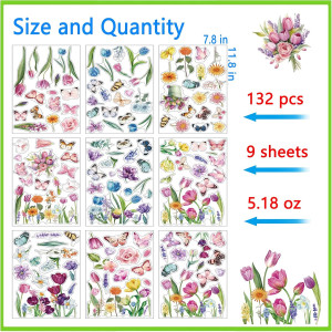 132PCS Spring Window Clings for Glass Windows, 9Sh...