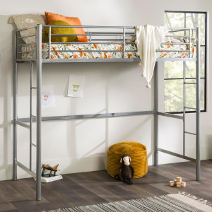 Walker Edison Silver Metal Twin over Loft Bunk Bed...