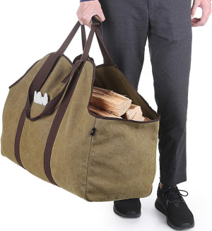 Firewood Carrier Bag Waxed Canvas Waterproof Extra...