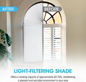 Arch Window Light Filtering Pleated Shade Blinds f...