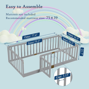 Tatub Twin Montessori Floor Bed with High Rails, S...