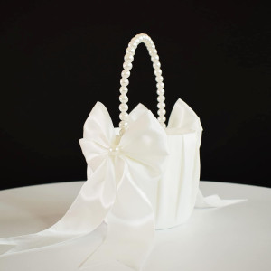 Flower Girl Basket with Pearl Handle, Ivory Fariy...