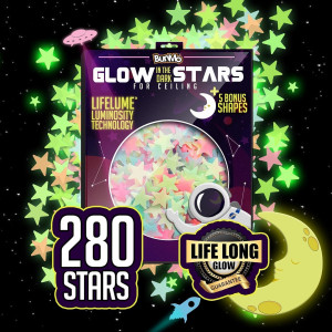 BUNMO 280pcs Glow in The Dark Stars for Ceiling -...