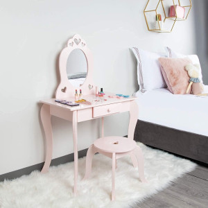 Milliard Kids Vanity Set with Mirror and Stool, Be...