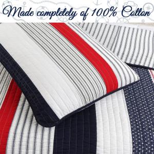 Cozy Line Home Fashions Navy Blue Red Striped Star...