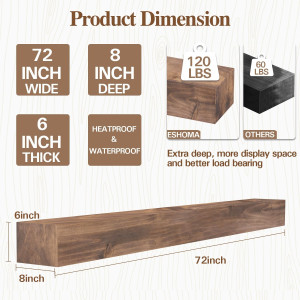 Fireplace Mantel, 72 in Handcrafted Mantel Shelf f...