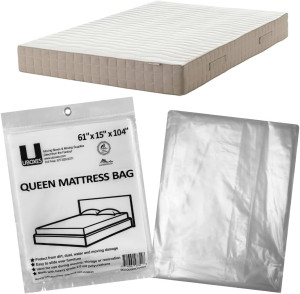 uBoxes Queen Mattress Clear Plastic Poly Covers, 61 x 15 x 104 inch, Heavy Duty 2 mil, 1 Pack