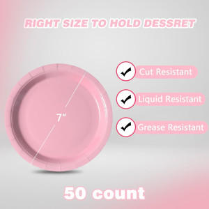 Disposable Paper Plates Pink, 50 Count 7” Dessert...