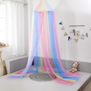 Rainbow Bed Canopy with Lights for Girls, Canopy f...