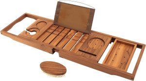 VaeFae Premium Teak Bathtub Tray, Expandable Woode...