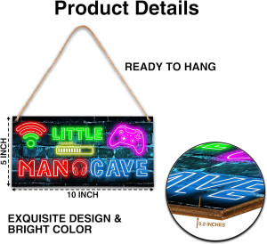 Little Man Cave, Neon Gaming Wooden Door Sign for...