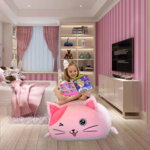 Cute Cat Bean Bag Chair for Kids, Pink Stuffed Ani...
