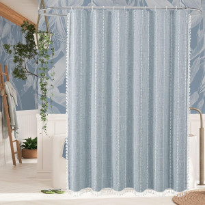 MitoVilla Blue Boho Fabric Shower Curtain, Modern...