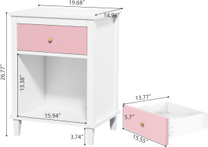 Modern Nightstand, Kids Nightstand with One Drawer...