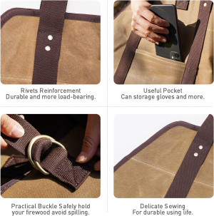 Waxed Canvas Log Carrier Tote Bag, Extra Large Dur...