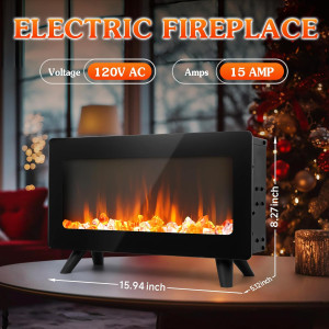 16" Freestanding Electric Fireplace Heater - Fire...
