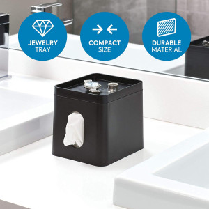 iDesign Facial Tissue Box Cover with Storage Tray,...