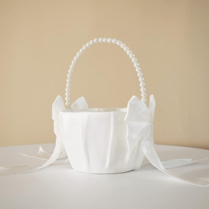 Wedding Flower Girl Basket with Cute Pearl Handle...