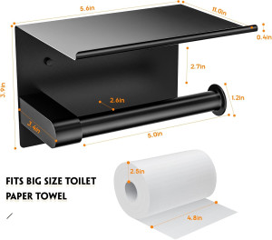 ASTOFLI Black Toilet Paper Holder with Shelf: Self...