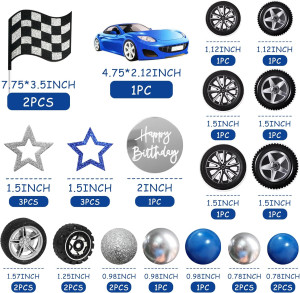 28 PCS Blue Racing Wheel Cake Topper Tyre Cake Dec...