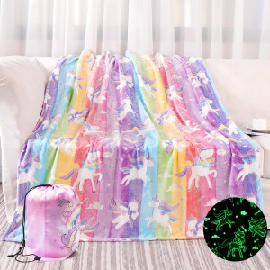 Glow in The Dark Blanket Unicorns Gifts for Girls,...