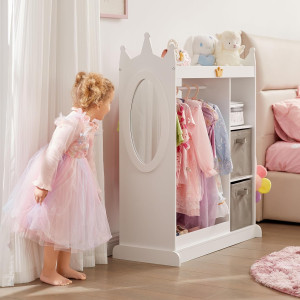 Kids Dress up Storage with Mirror, 2 Storage Bins...