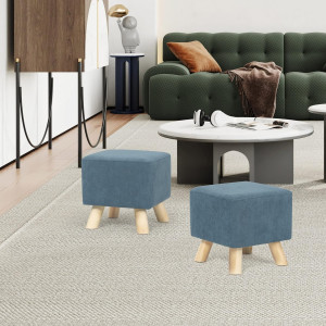 Square Ottoman Footrest Stool with Non-Skid Wooden...